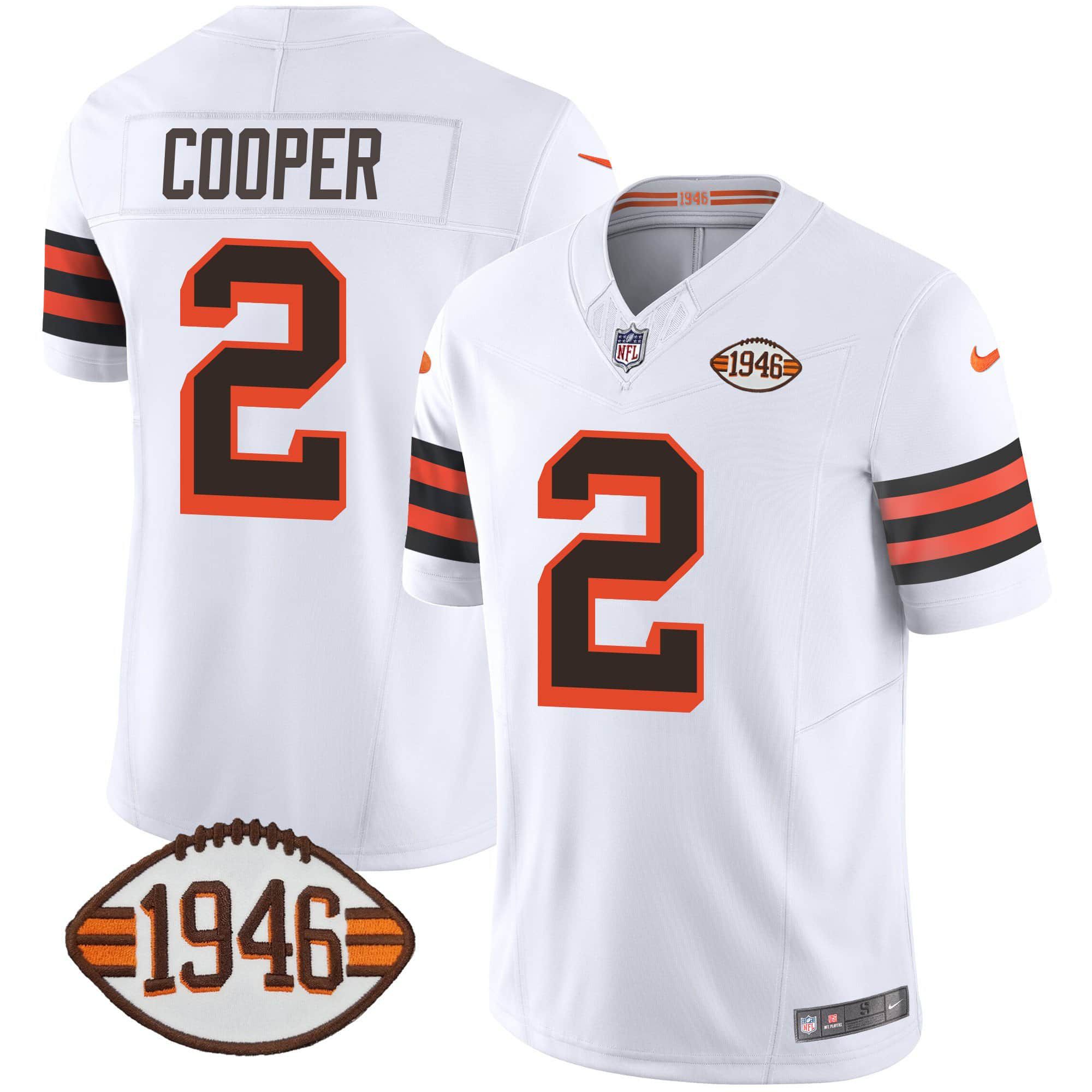 Men Cleveland Browns #2 Cooper White 1946 75th Anniversary Patch 2024 Nike NFL Jersey->indianapolis colts->NFL Jersey